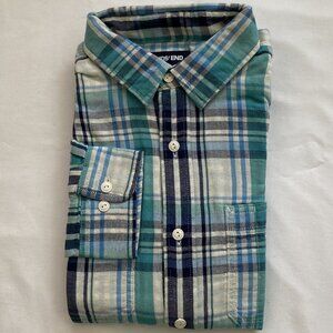 Lands' End Flagship Flannel shirt in green, blue, white plaid (NEW)